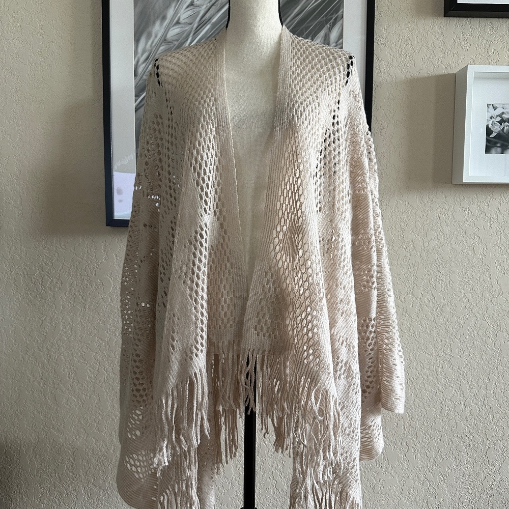 Cream Crochet Fringe Kimono- NEW